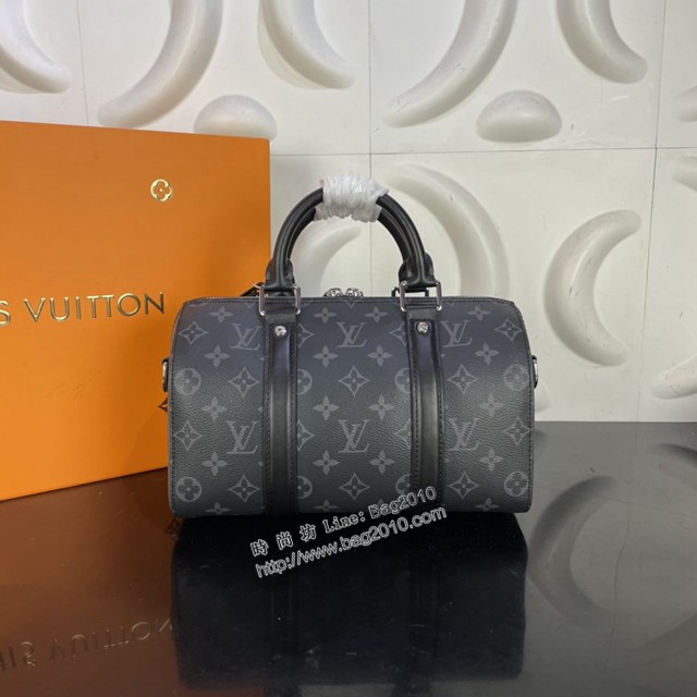 lv路易威登專櫃2022新款Keepall25手袋 lv黑花頂級原單枕頭包 M46271 ydh4934